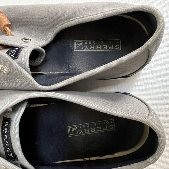 Sperry Top-Sider Sneakers Size 9.5M Seacoast Canvas Gray Leather Laces Slip On - Picture 12 of 12